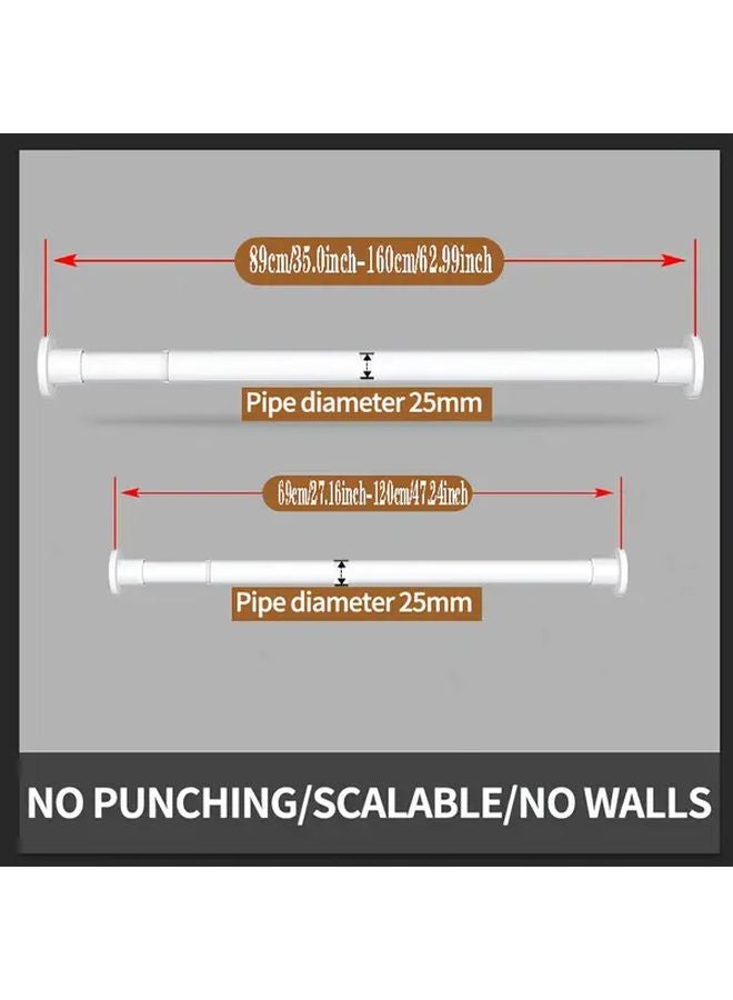 Adjustable Telescopic Shower Curtain Rod No Drilling Tension Mount White 110 200cm - Image 2